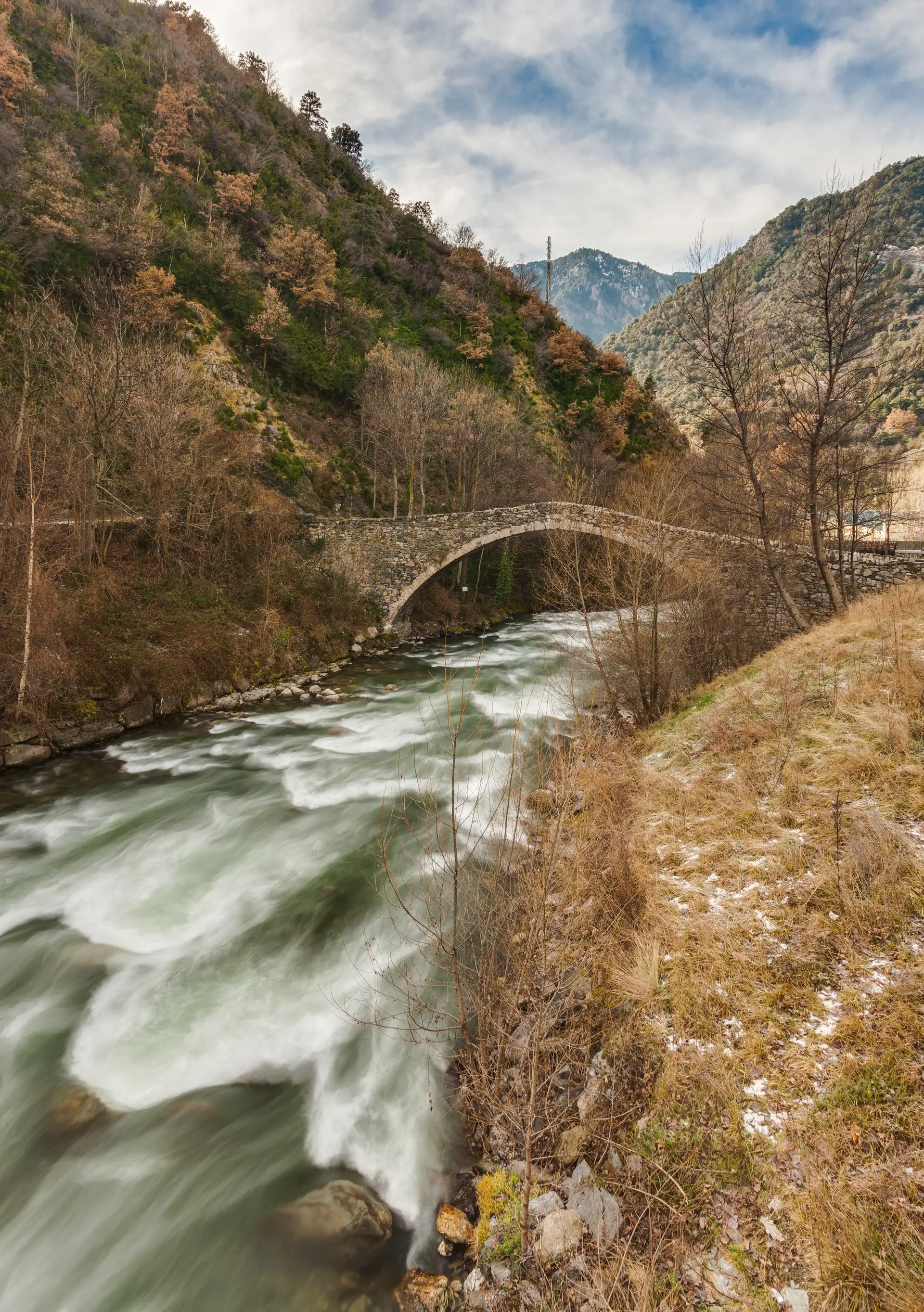 The medieval Margineda bridge over the Valira river